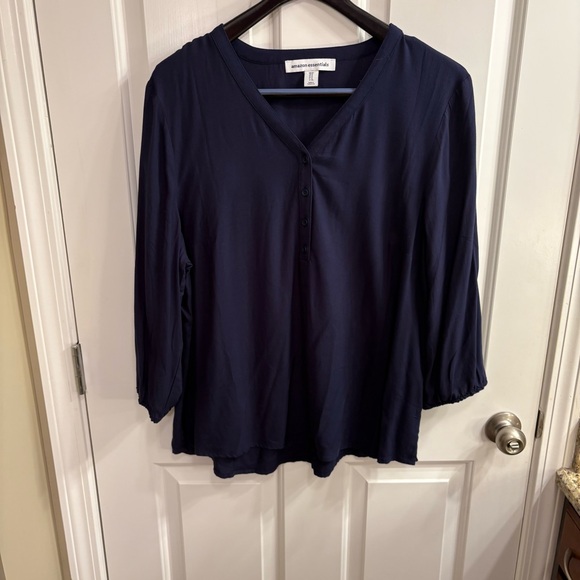 Amazon Essentials Tops - Amazon Essentials Women's Dark Navy Blue Buttoned Popover Blouse XL